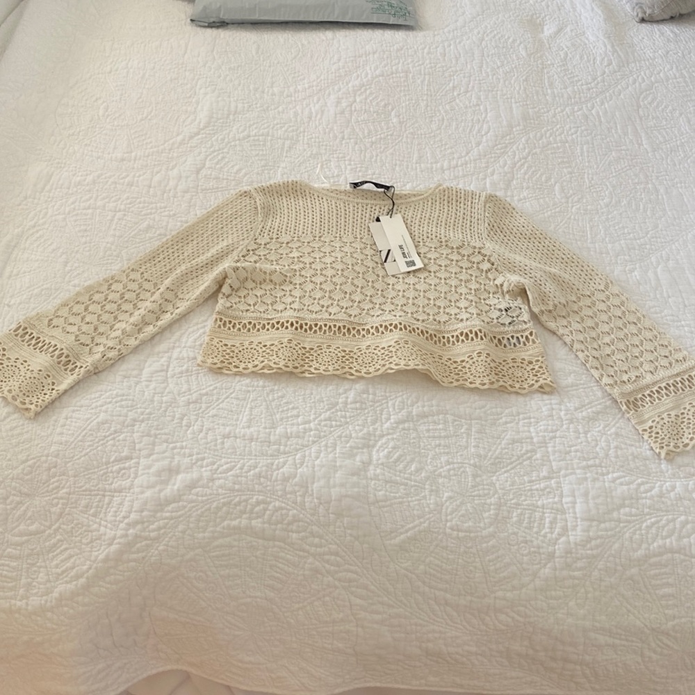 Zara bohemian crotchet long sleeve light top